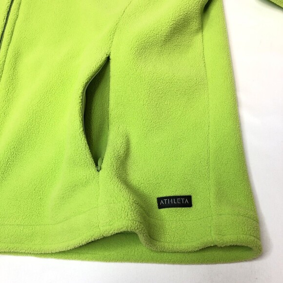 Athleta Fleece Jacket Women's Sz L/XL LIME Green Fitted Full Zip Stripe Accent - Picture 9 of 9